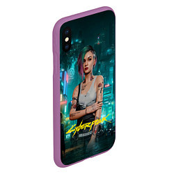 Чехол iPhone XS Max матовый Judy Cyberpunk 2077, цвет: 3D-фиолетовый — фото 2