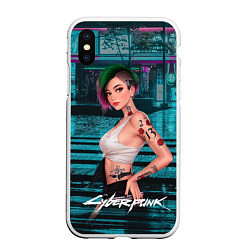 Чехол iPhone XS Max матовый Judy Cyberpunk2077 art, цвет: 3D-белый