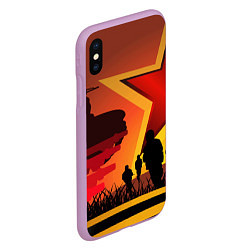 Чехол iPhone XS Max матовый Звезда ПОБЕДЫ и силуэты солдат, цвет: 3D-сиреневый — фото 2