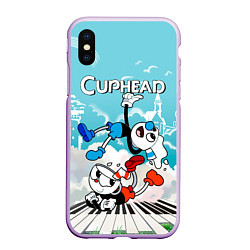 Чехол iPhone XS Max матовый Cuphead 2 чашечки, цвет: 3D-сиреневый