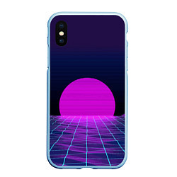 Чехол iPhone XS Max матовый Закат розового солнца Vaporwave Психоделика, цвет: 3D-голубой