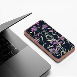 Чехол iPhone XS Max матовый Цветы Фиолетовые, цвет: 3D-коричневый — фото 2