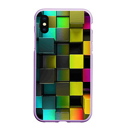 Чехол iPhone XS Max матовый Colored Geometric 3D pattern, цвет: 3D-сиреневый