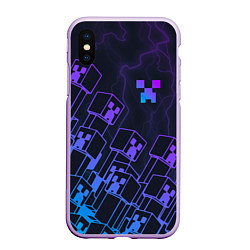 Чехол iPhone XS Max матовый Minecraft CREEPER NEON, цвет: 3D-сиреневый