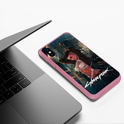 Чехол iPhone XS Max матовый VI ВИ CYBERPUNK2077, цвет: 3D-малиновый — фото 2