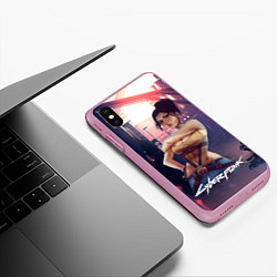 Чехол iPhone XS Max матовый Панам рисунок Cyberpunk2077, цвет: 3D-розовый — фото 2