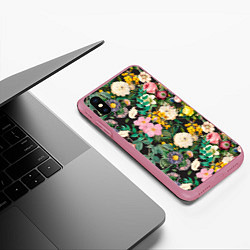 Чехол iPhone XS Max матовый Паттерн из летних цветов Summer Flowers Pattern, цвет: 3D-малиновый — фото 2