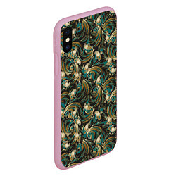 Чехол iPhone XS Max матовый Абстрактные зеленые листья, цвет: 3D-розовый — фото 2