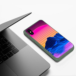 Чехол iPhone XS Max матовый Vaporwave Mountains Психоделика Неон, цвет: 3D-темно-зеленый — фото 2