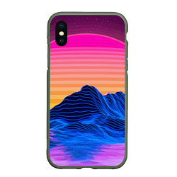 Чехол iPhone XS Max матовый Vaporwave Mountains Психоделика Неон, цвет: 3D-темно-зеленый