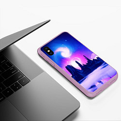 Чехол iPhone XS Max матовый Фантастический пейзаж Неон Космос, цвет: 3D-сиреневый — фото 2
