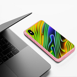 Чехол iPhone XS Max матовый Цветные неоновые полосы Абстракция Color neon patt, цвет: 3D-баблгам — фото 2