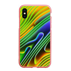 Чехол iPhone XS Max матовый Цветные неоновые полосы Абстракция Color neon patt, цвет: 3D-баблгам