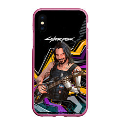 Чехол iPhone XS Max матовый Johnny гитарист cyberpunk2077, цвет: 3D-малиновый