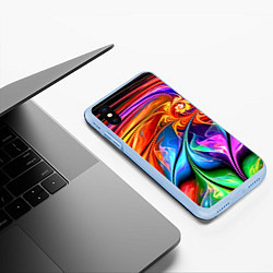 Чехол iPhone XS Max матовый Красочный абстрактный цветочный паттерн Color abst, цвет: 3D-голубой — фото 2