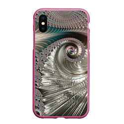 Чехол iPhone XS Max матовый Fractal pattern Spiral Серебристый фрактал спираль, цвет: 3D-малиновый