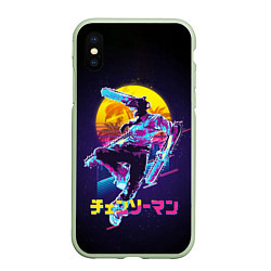 Чехол iPhone XS Max матовый CHAINSAW MAN on the background of the moon, цвет: 3D-салатовый