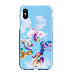 Чехол iPhone XS Max матовый My Little Pony летают в облаках, цвет: 3D-голубой