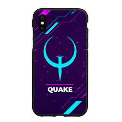 Чехол iPhone XS Max матовый Символ Quake в неоновых цветах на темном фоне, цвет: 3D-черный