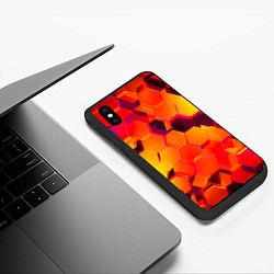 Чехол iPhone XS Max матовый НЕОНОВЫЕ ГРАДИЕНТНЫЕ 3D гексаэдры, цвет: 3D-черный — фото 2