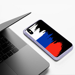 Чехол iPhone XS Max матовый Российский триколор на темном фоне, цвет: 3D-светло-сиреневый — фото 2