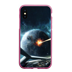 Чехол iPhone XS Max матовый Stellaris взрыв звезды лучом с космического корабл, цвет: 3D-малиновый