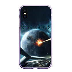 Чехол iPhone XS Max матовый Stellaris взрыв звезды лучом с космического корабл, цвет: 3D-светло-сиреневый