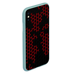 Чехол iPhone XS Max матовый НАНОКОСТЮМ Black and Red Hexagon Гексагоны, цвет: 3D-мятный — фото 2