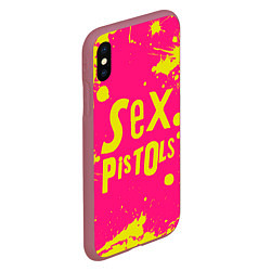 Чехол iPhone XS Max матовый Sex Pistols Yellow Logo, цвет: 3D-малиновый — фото 2