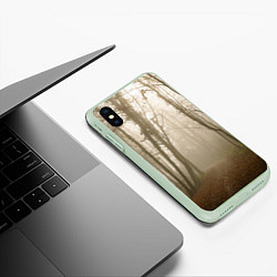 Чехол iPhone XS Max матовый Туманный лес на восходе, цвет: 3D-салатовый — фото 2