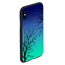 Чехол iPhone XS Max матовый Черные абстрактные ветки деревьев на сине-зеленом, цвет: 3D-черный — фото 2