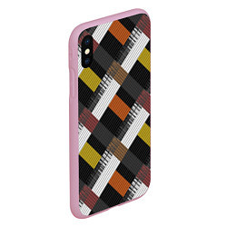 Чехол iPhone XS Max матовый Коричнево-горчичный с серым полосатый пэчворк, цвет: 3D-розовый — фото 2