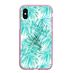 Чехол iPhone XS Max матовый Листья Пальмы Нарисованные Акварелью, цвет: 3D-розовый