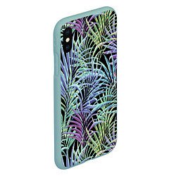 Чехол iPhone XS Max матовый Разноцветные Листья Пальм В Ночных Джунглях, цвет: 3D-мятный — фото 2