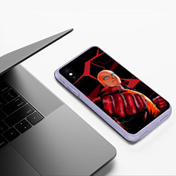 Чехол iPhone XS Max матовый Ванпанчмен- человек одного удара, цвет: 3D-светло-сиреневый — фото 2