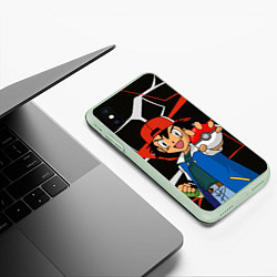 Чехол iPhone XS Max матовый Эш Кетчум с покебол -шаром, цвет: 3D-салатовый — фото 2