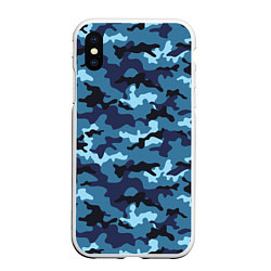 Чехол iPhone XS Max матовый Камуфляж Тёмно-Синий Camouflage Dark-Blue, цвет: 3D-белый