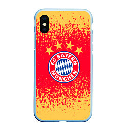 Чехол iPhone XS Max матовый Bayern munchen красно желтый фон, цвет: 3D-голубой