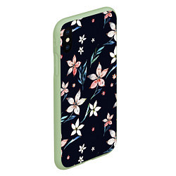 Чехол iPhone XS Max матовый Цветы Нарисованные Акварелью На Чёрном Фоне, цвет: 3D-салатовый — фото 2