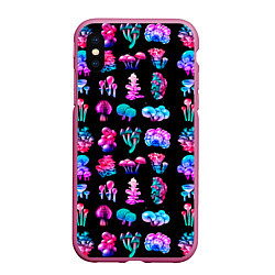 Чехол iPhone XS Max матовый NEON MUSHROOMS, цвет: 3D-малиновый