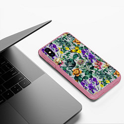 Чехол iPhone XS Max матовый Цветы Летний Орнамент, цвет: 3D-малиновый — фото 2