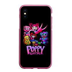 Чехол iPhone XS Max матовый POPPY PLAYTIME chapter 2 персонажи игры, цвет: 3D-малиновый