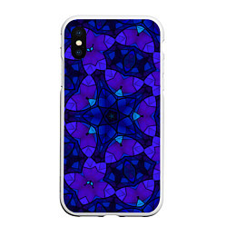 Чехол iPhone XS Max матовый Калейдоскоп -геометрический сине-фиолетовый узор, цвет: 3D-белый