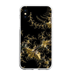 Чехол iPhone XS Max матовый Черный с золотым фрактал мини Абстракция, цвет: 3D-белый