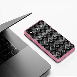 Чехол iPhone XS Max матовый Черно-белый геометрический современный узор арт де, цвет: 3D-малиновый — фото 2