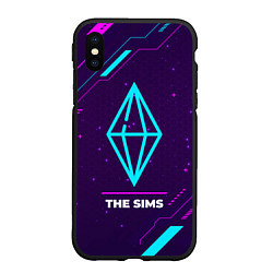 Чехол iPhone XS Max матовый Символ The Sims в неоновых цветах на темном фоне, цвет: 3D-черный