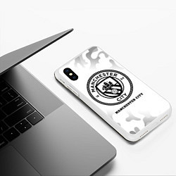 Чехол iPhone XS Max матовый Manchester City Sport на светлом фоне, цвет: 3D-белый — фото 2