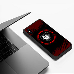 Чехол iPhone XS Max матовый Символ Poppy Playtime и краска вокруг на темном фо, цвет: 3D-черный — фото 2
