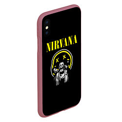 Чехол iPhone XS Max матовый NIRVANA логотип и исполнители, цвет: 3D-малиновый — фото 2