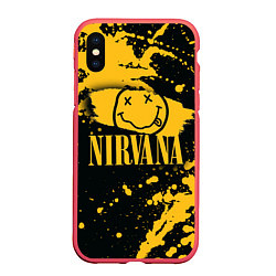 Чехол iPhone XS Max матовый NIRVANA логотип и краска, цвет: 3D-красный